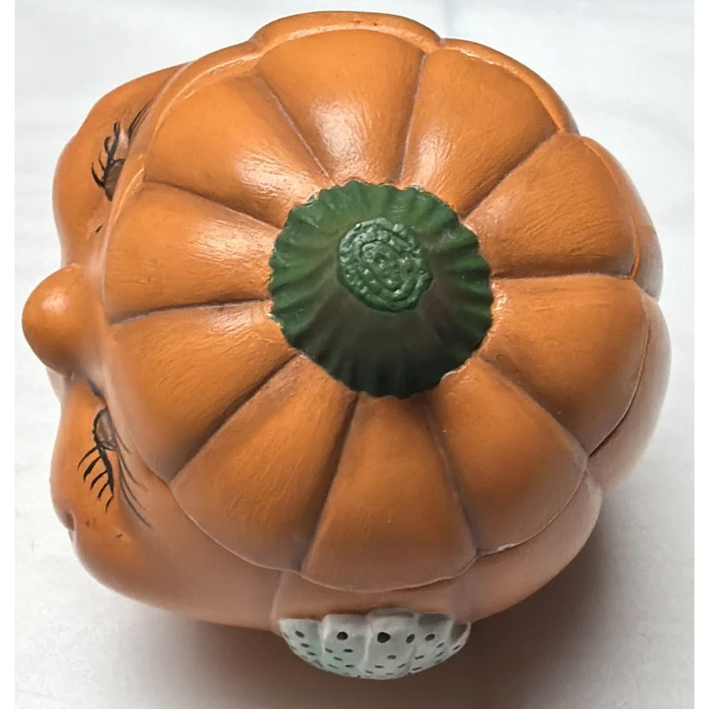 Vintage Anthropomorphic Pumpkin Face Ceramic Figurine Hand Painted Jar As Is